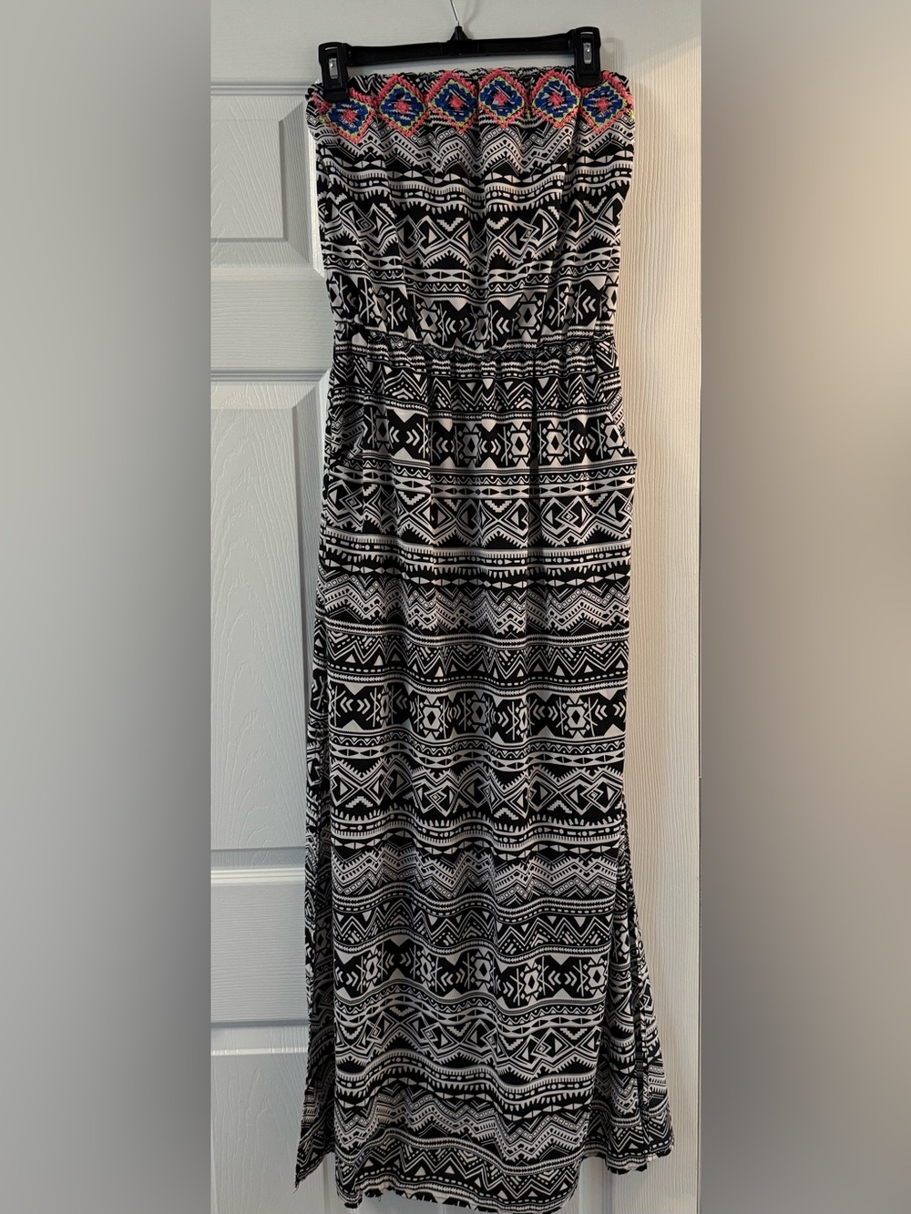 Xhilaration Black & White Aztec Strapless Maxi Dress with Multicolor Band on Top
